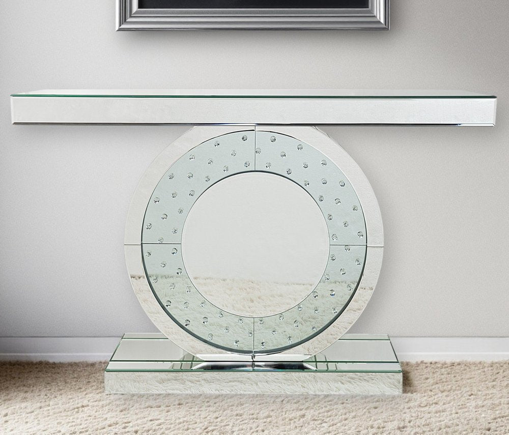 47" Silver Mirrored Glass Pedestal Console Table
