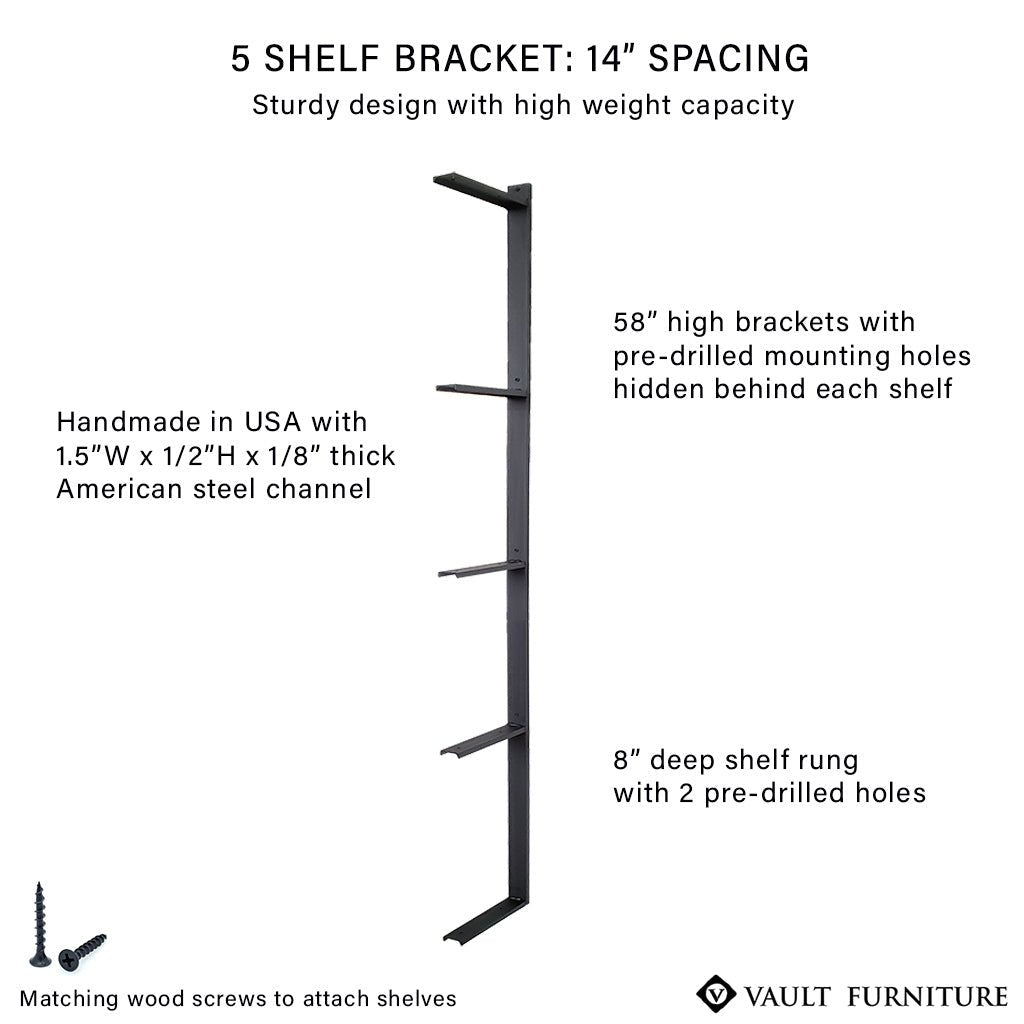 Wall Mount 5 Shelf Unit: 58" H