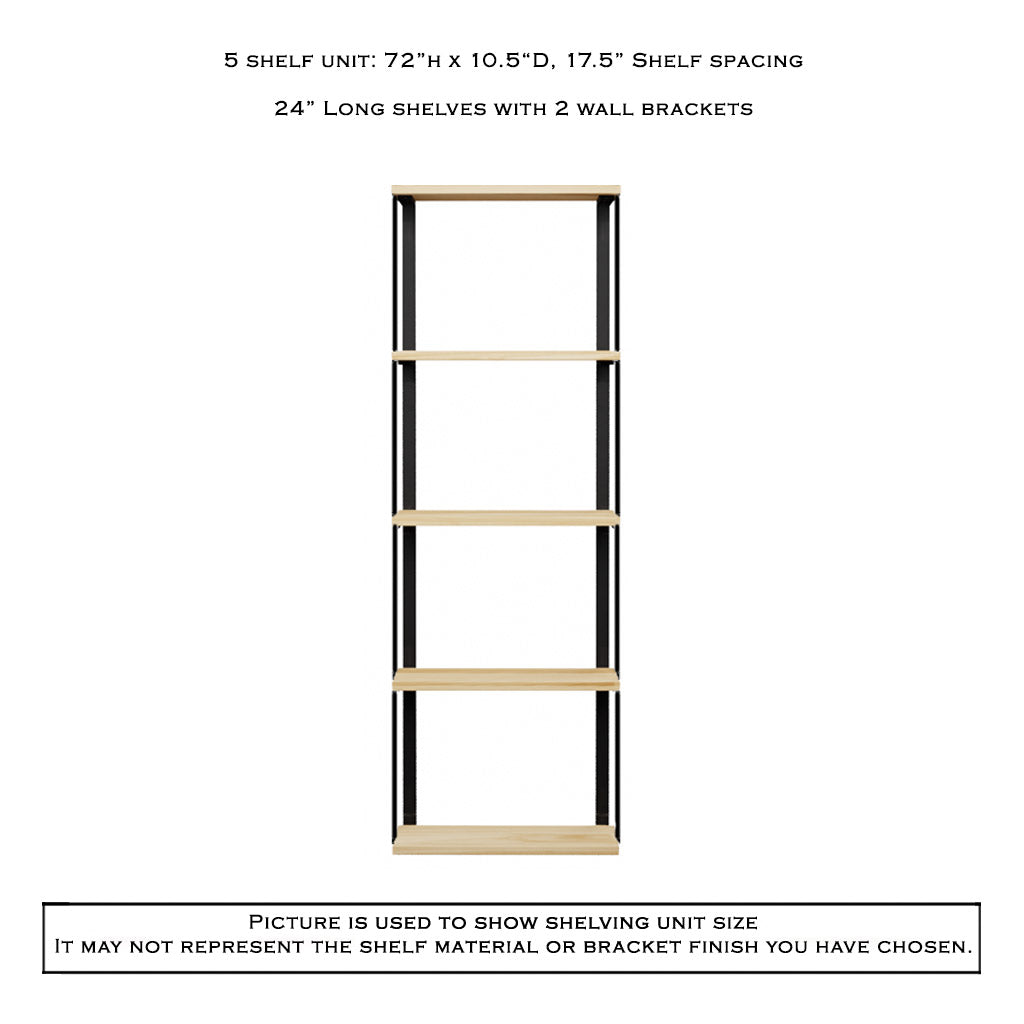 Wall Mount 5 Shelf Unit with Bookends: 72"H