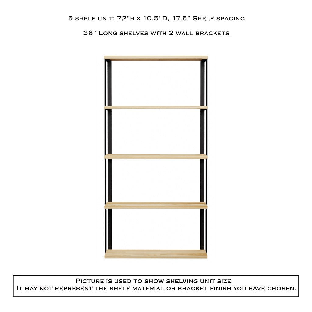 Wall Mount 5 Shelf Unit with Bookends: 72"H