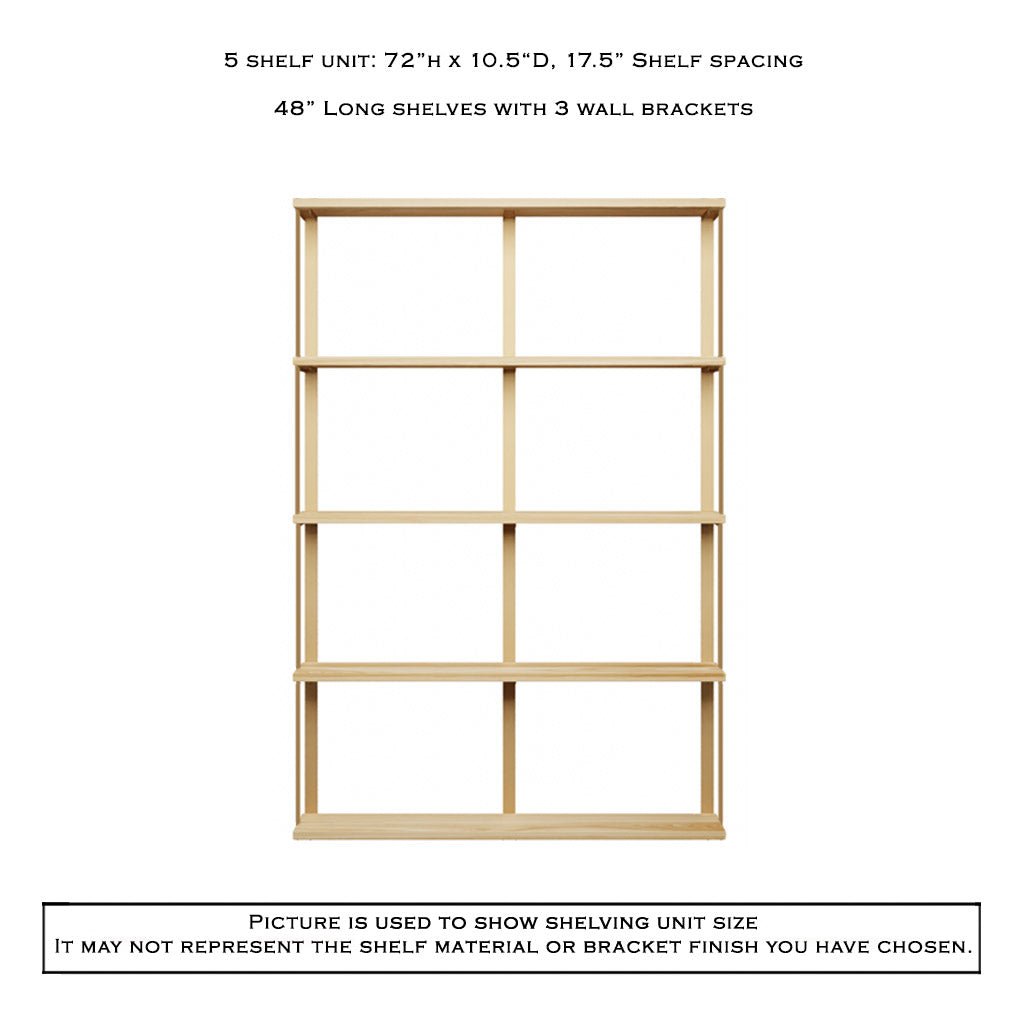Wall Mount 5 Shelf Unit with Bookends: 72"H