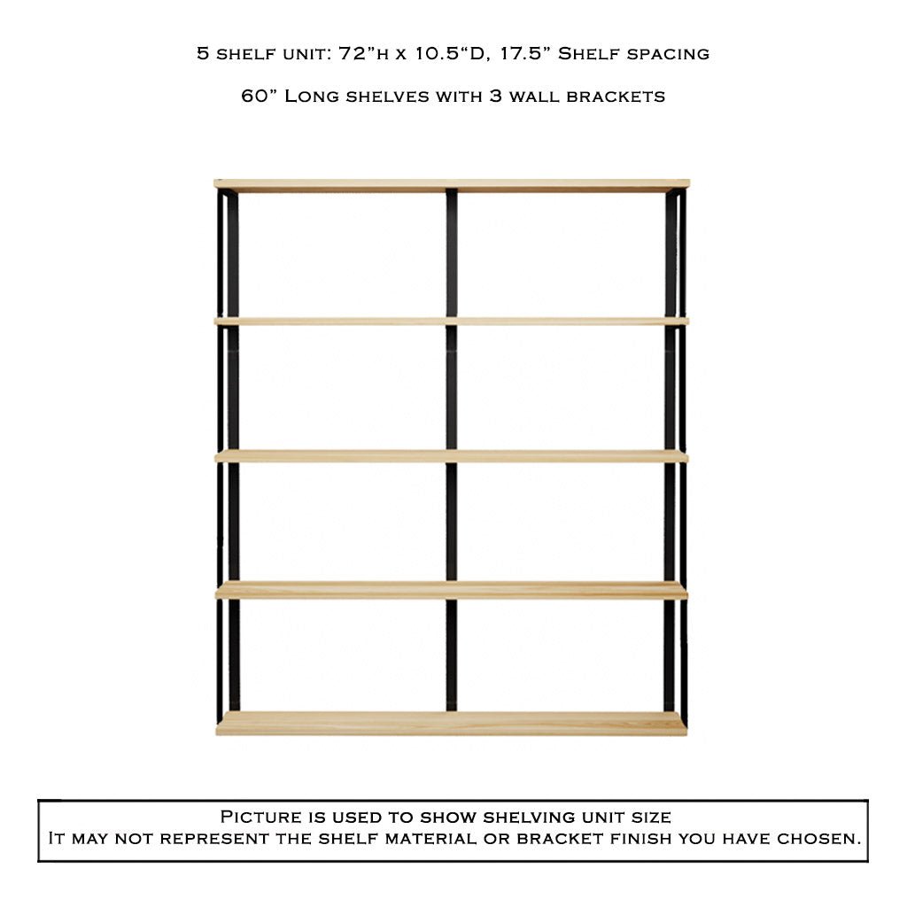 Wall Mount 5 Shelf Unit with Bookends: 72"H