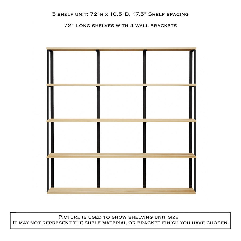 Wall Mount 5 Shelf Unit with Bookends: 72"H