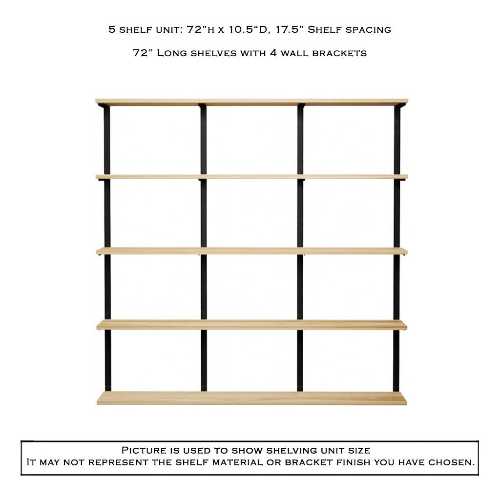 Wall Mounted Shelving Unit: 5 Shelf: 72"H
