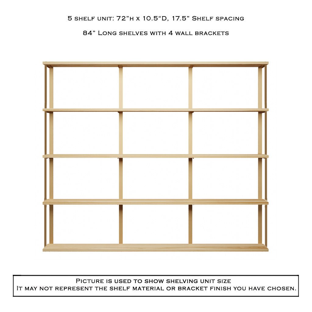 Wall Mount 5 Shelf Unit with Bookends: 72"H