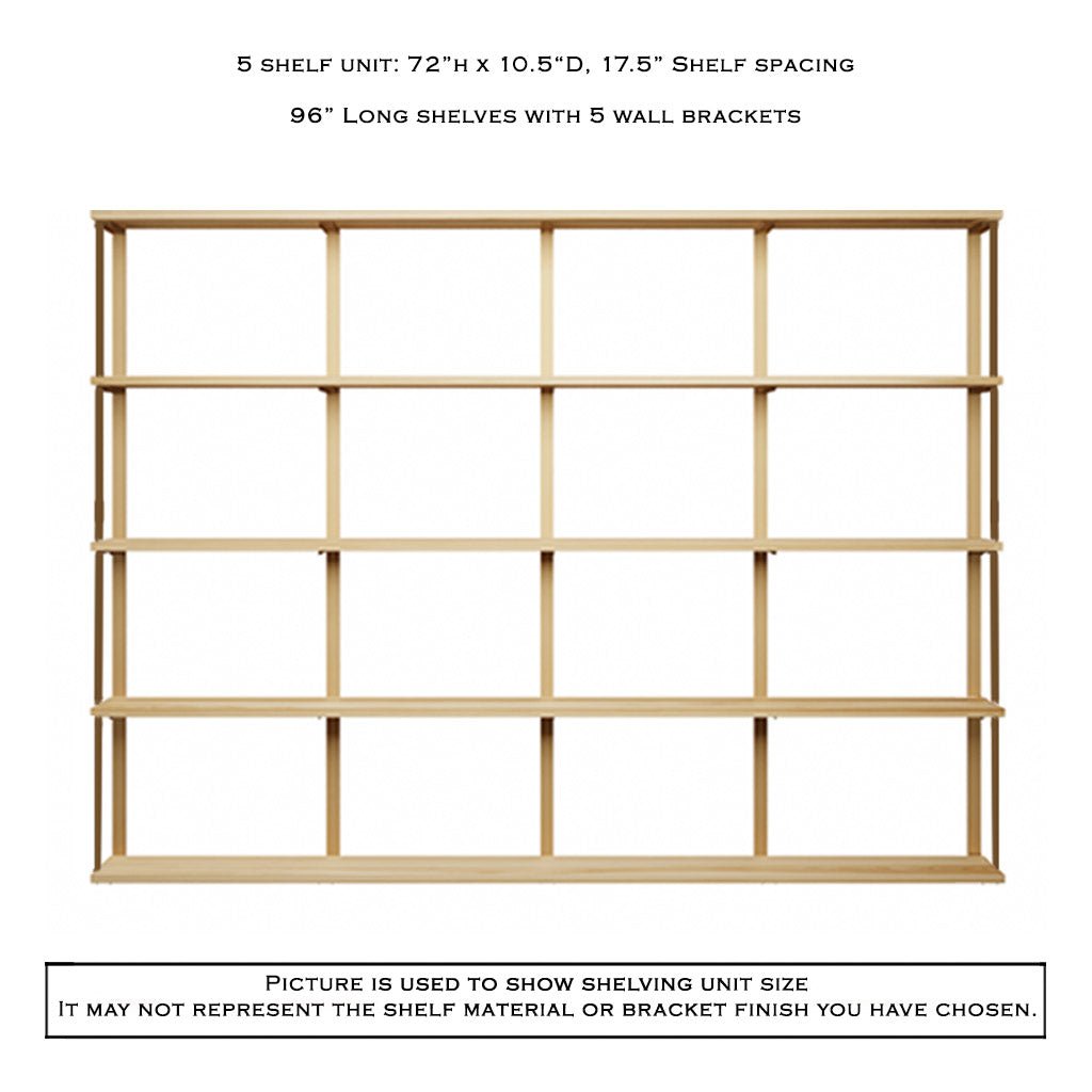 Wall Mount 5 Shelf Unit with Bookends: 72"H