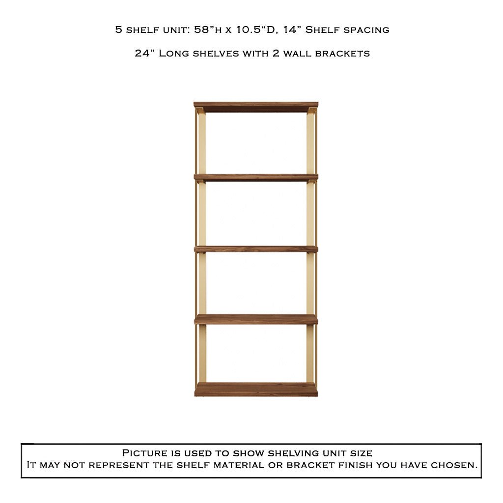 Wall Mount 5 Shelf Unit with Bookends: 58" H