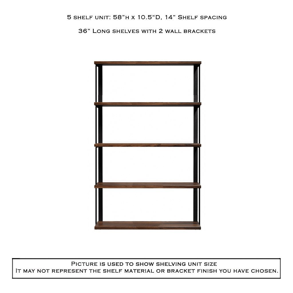 Wall Mount 5 Shelf Unit with Bookends: 58" H