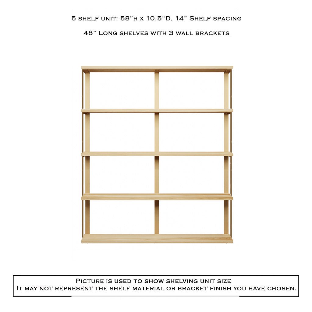 Wall Mount 5 Shelf Unit with Bookends: 58" H