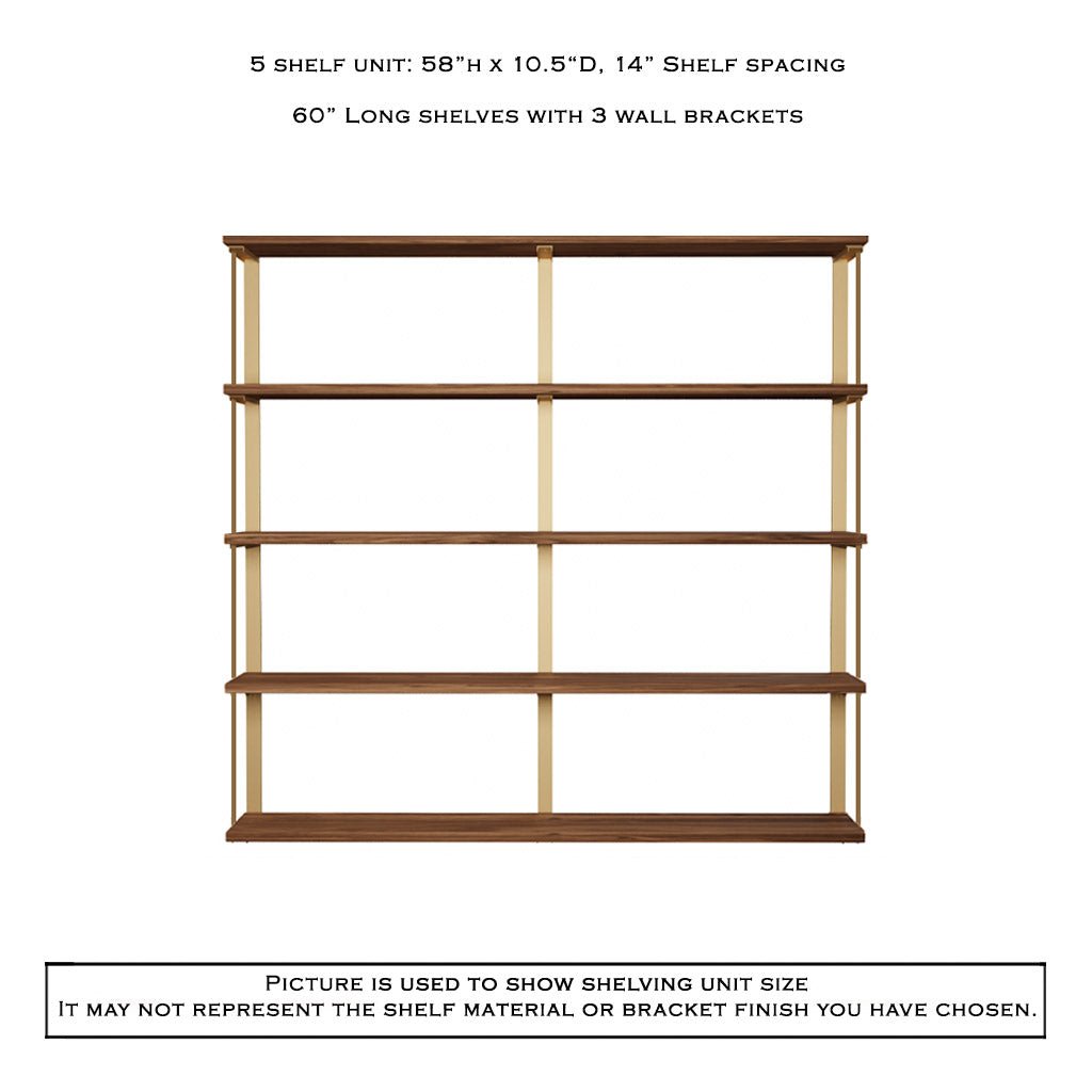 Wall Mount 5 Shelf Unit with Bookends: 58" H