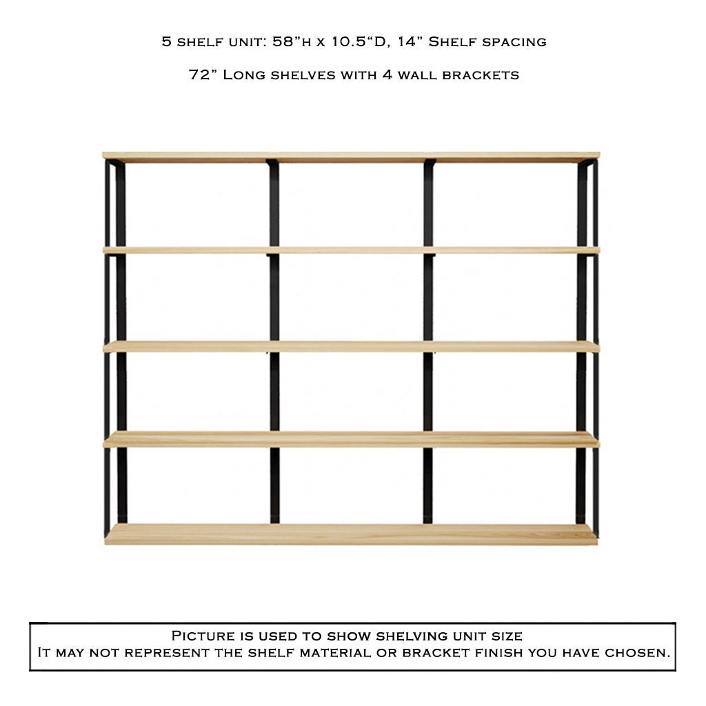 Wall Mount 5 Shelf Unit with Bookends: 58" H