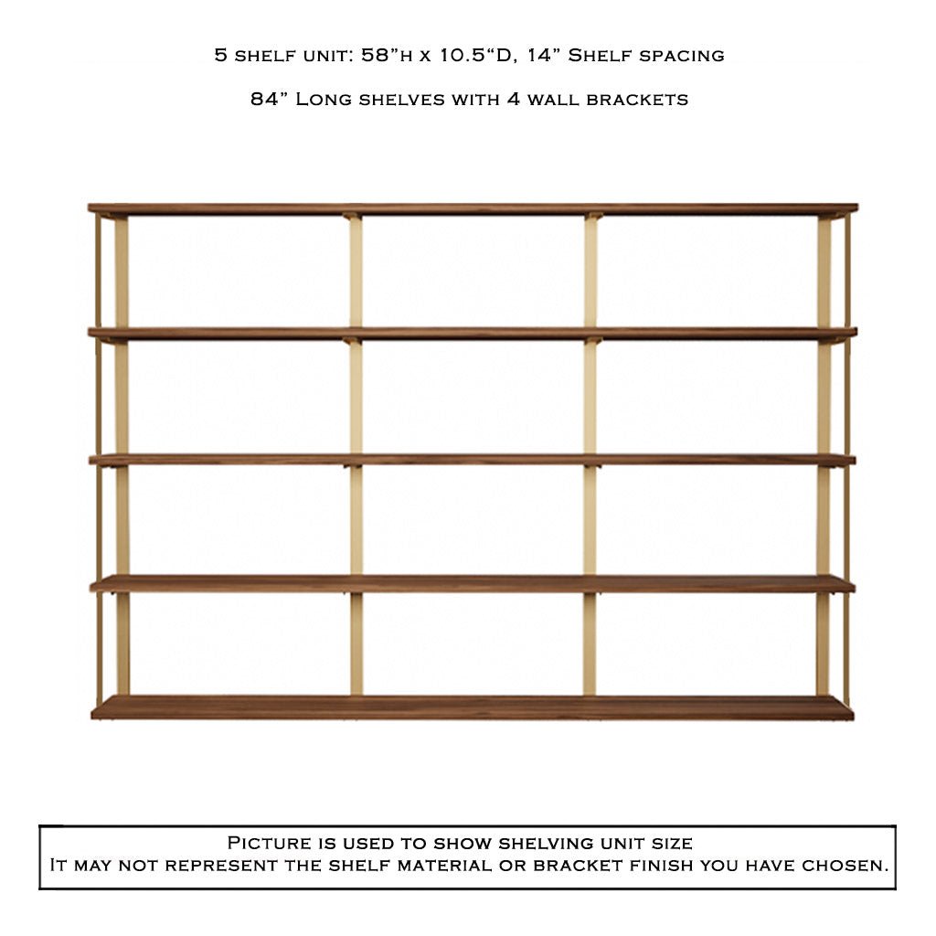 Wall Mount 5 Shelf Unit with Bookends: 58" H