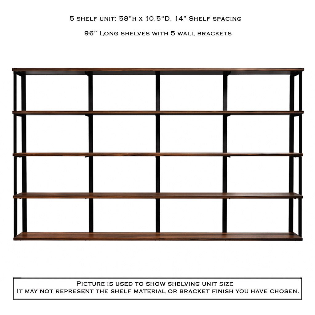Wall Mount 5 Shelf Unit with Bookends: 58" H