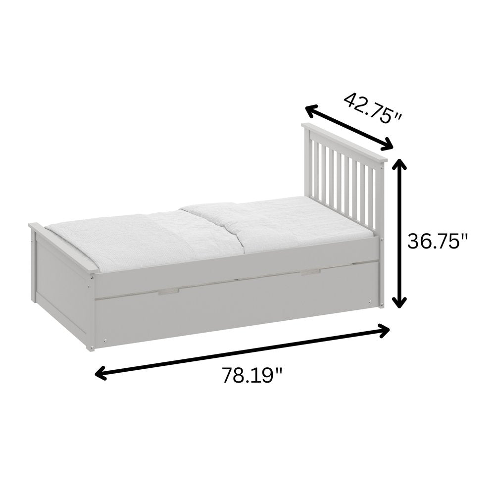 Gray Solid Wood Twin Bed With Pull Out Trundle