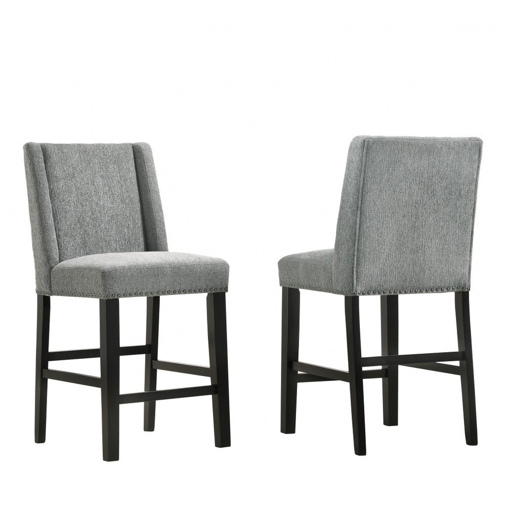 Set of Two 42" Charcoal and Espresso Solid Wood Bar Chairs