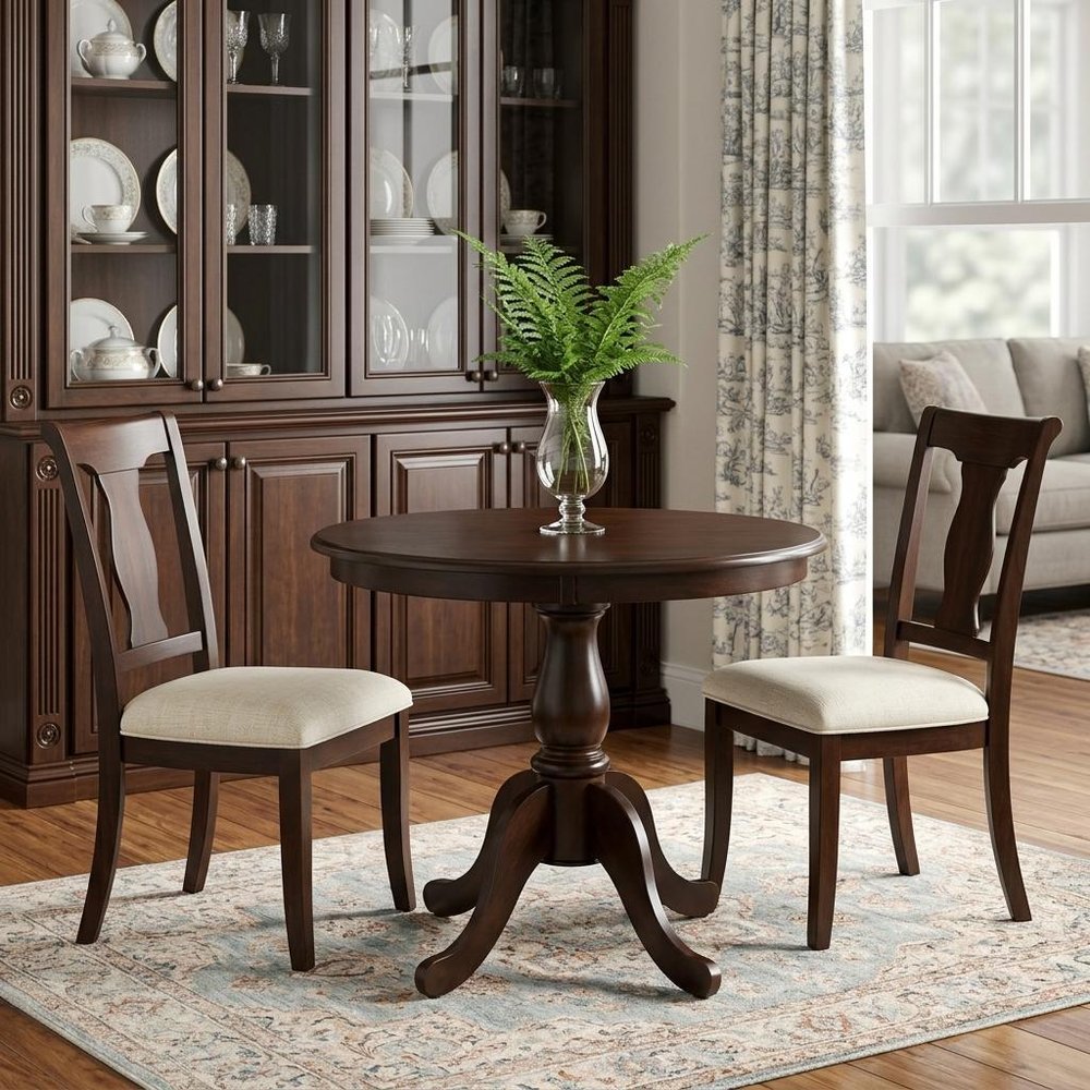 30" Espresso Rounded Solid Manufactured Wood And Solid Wood Pedestal Base Dining Table