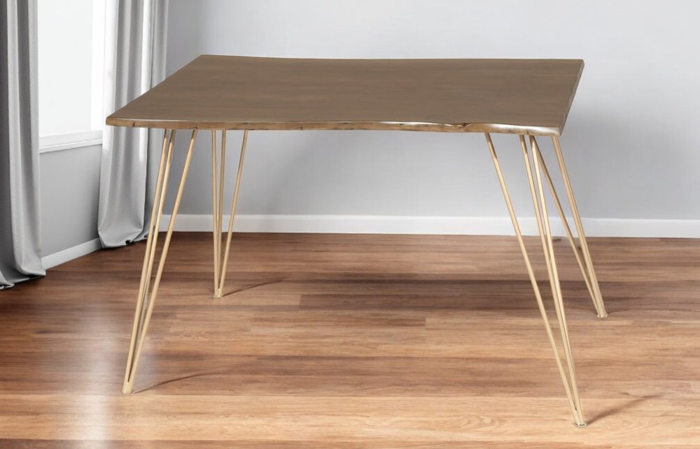 48" Brown And Gold Solid Wood And Iron Dining Table