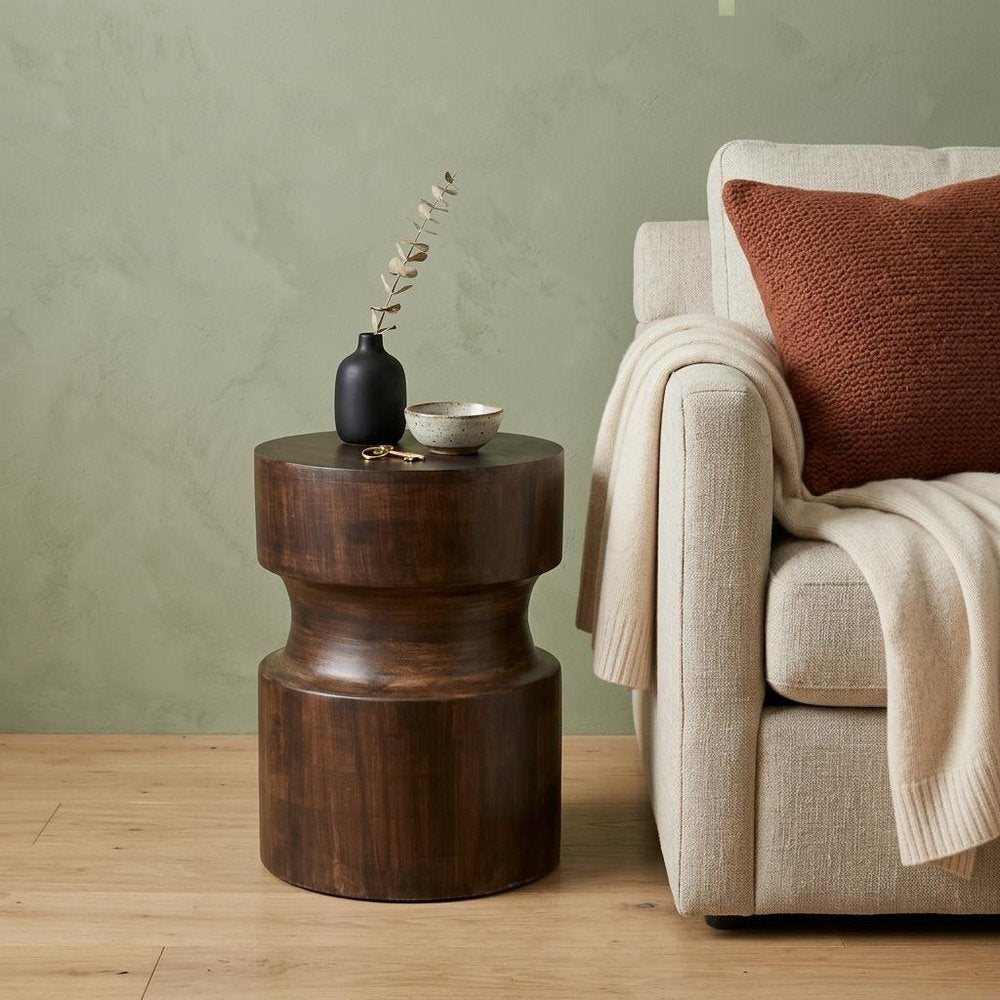 16" Brown Solid Wood Round End Table