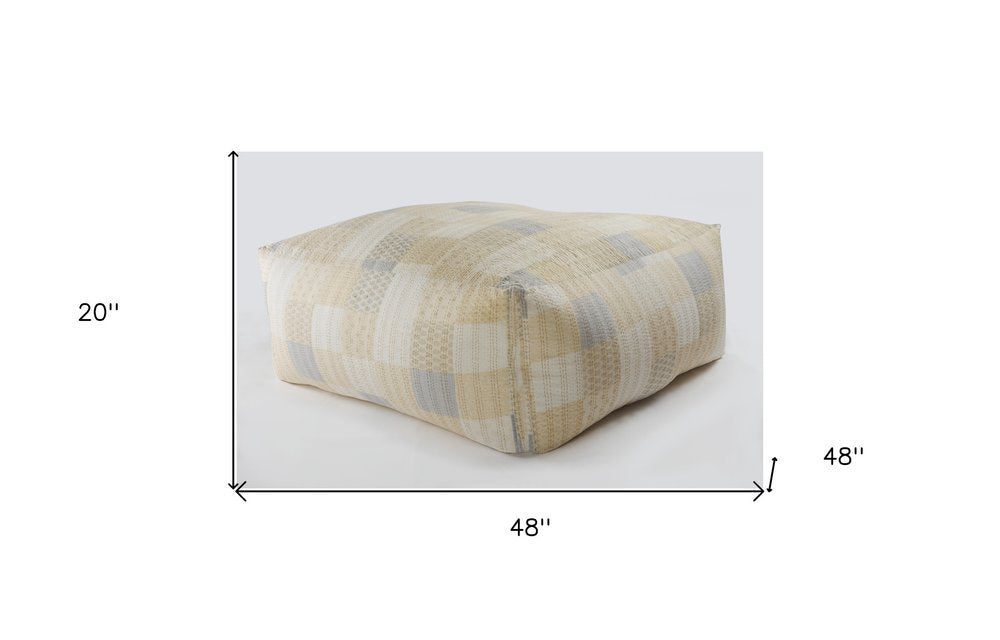 48" Cream Cotton Patchwork Pouf Ottoman
