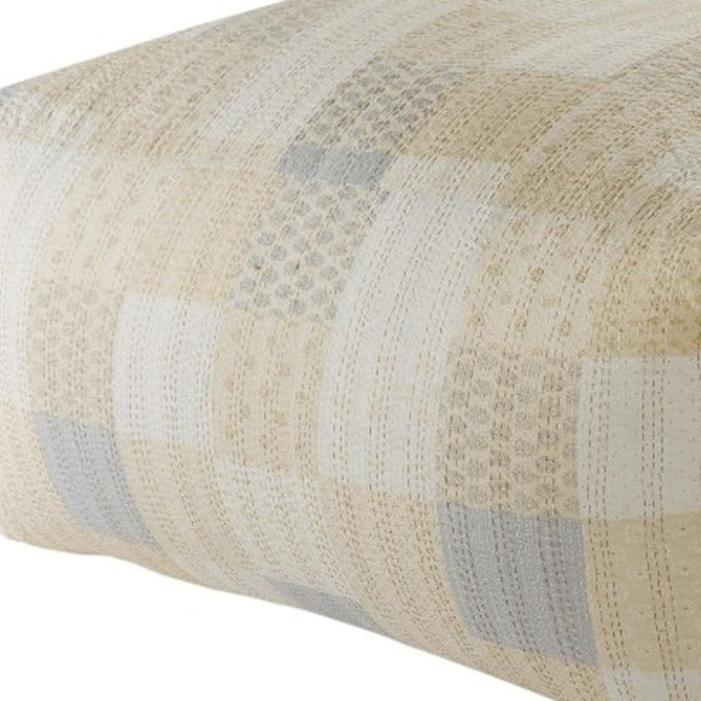 48" Cream Cotton Patchwork Pouf Ottoman