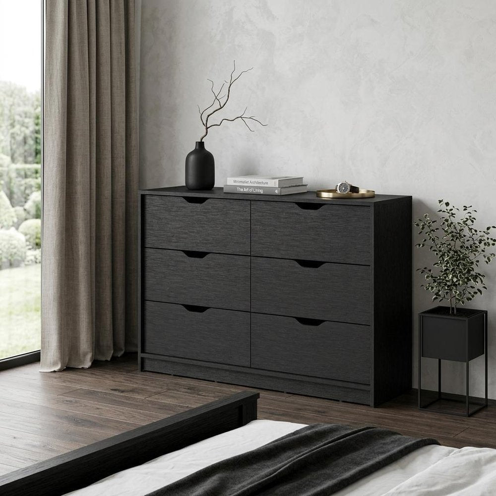 42" Black Manufactured Wood Six Drawer Modern Dresser