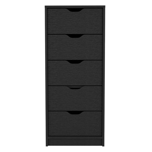 18" Black Charcoal Manufactured Wood Five Drawer Tall and Narrow Dresser