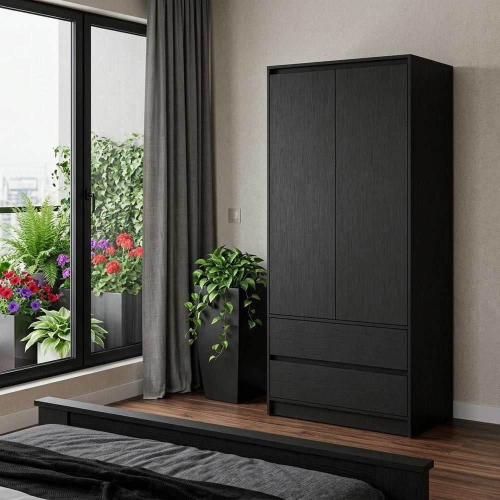 32" Black Accent Cabinet Soft Close With Multiple Shelves And Three Drawers