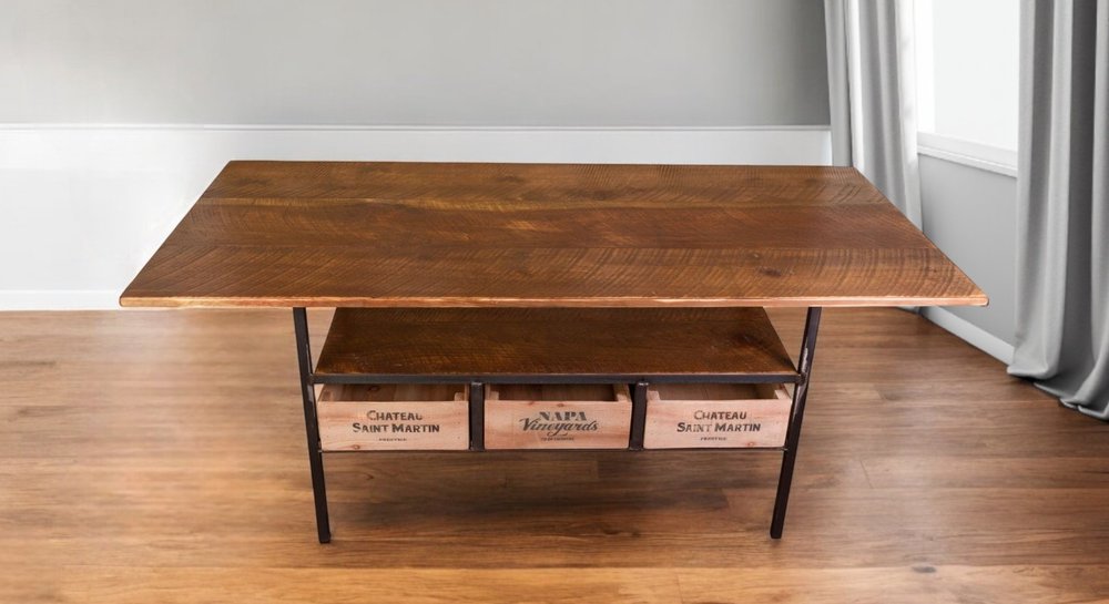 72" Brown And Black Solid Wood And Steel Dining Table