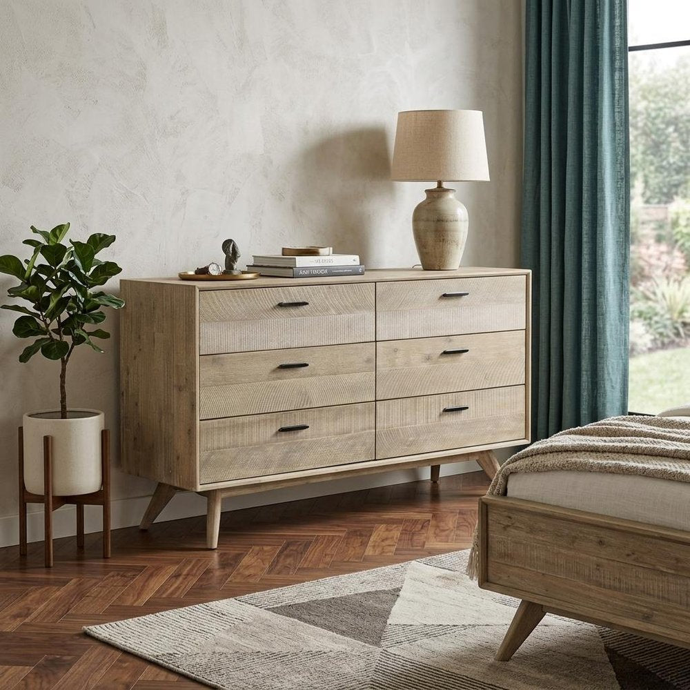 63" Brown Solid Wood Six Drawer Double Dresser