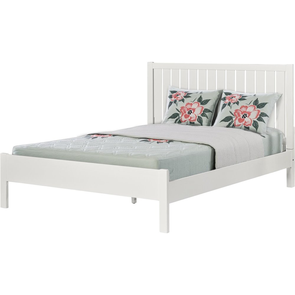 White Shiplap Texture Solid Wood Queen Bed Frame