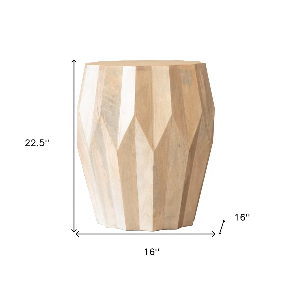 23" Natural Solid Wood Round Drum End Table