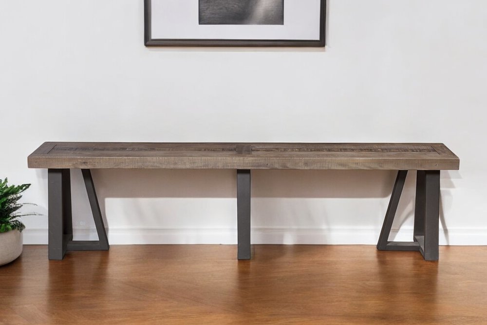 75" Natural and Black Distressed Solid Wood Dining Bench