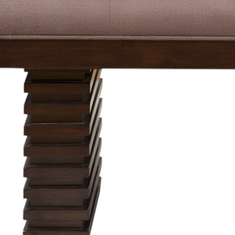 59" Latte and Espresso Linen Blend Upholstered Dining Bench