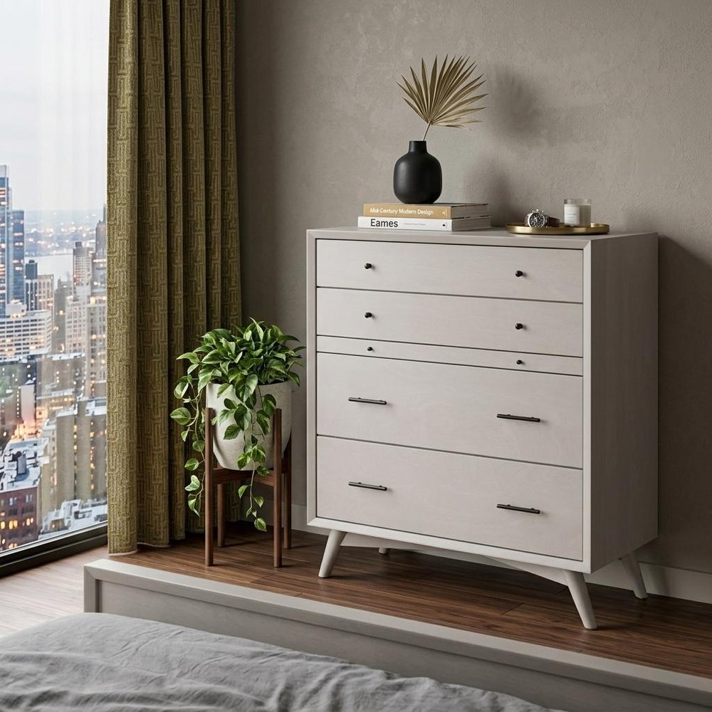 38" Gray Solid Wood Four Drawer Dresser