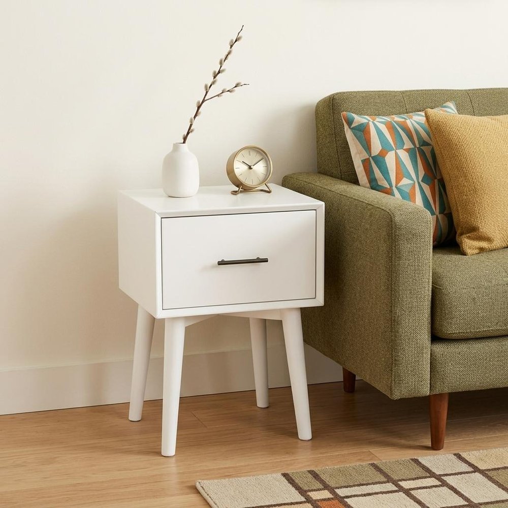 27" White Wood End Table With Drawer