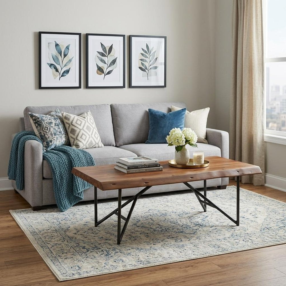 50" Brown And Black Solid Wood And Metal Coffee Table