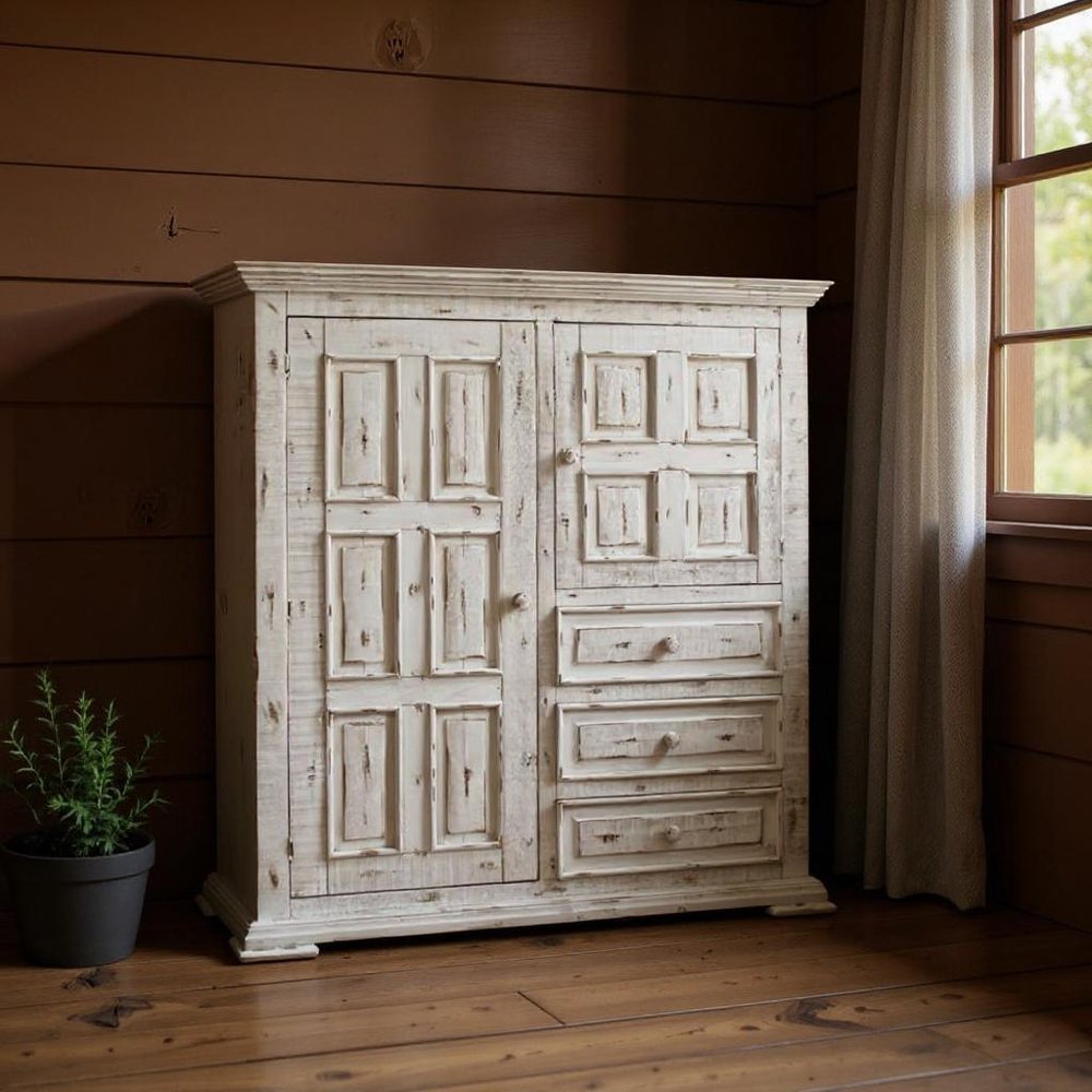 55" White Solid Wood Three Drawer Gentlemans Chest
