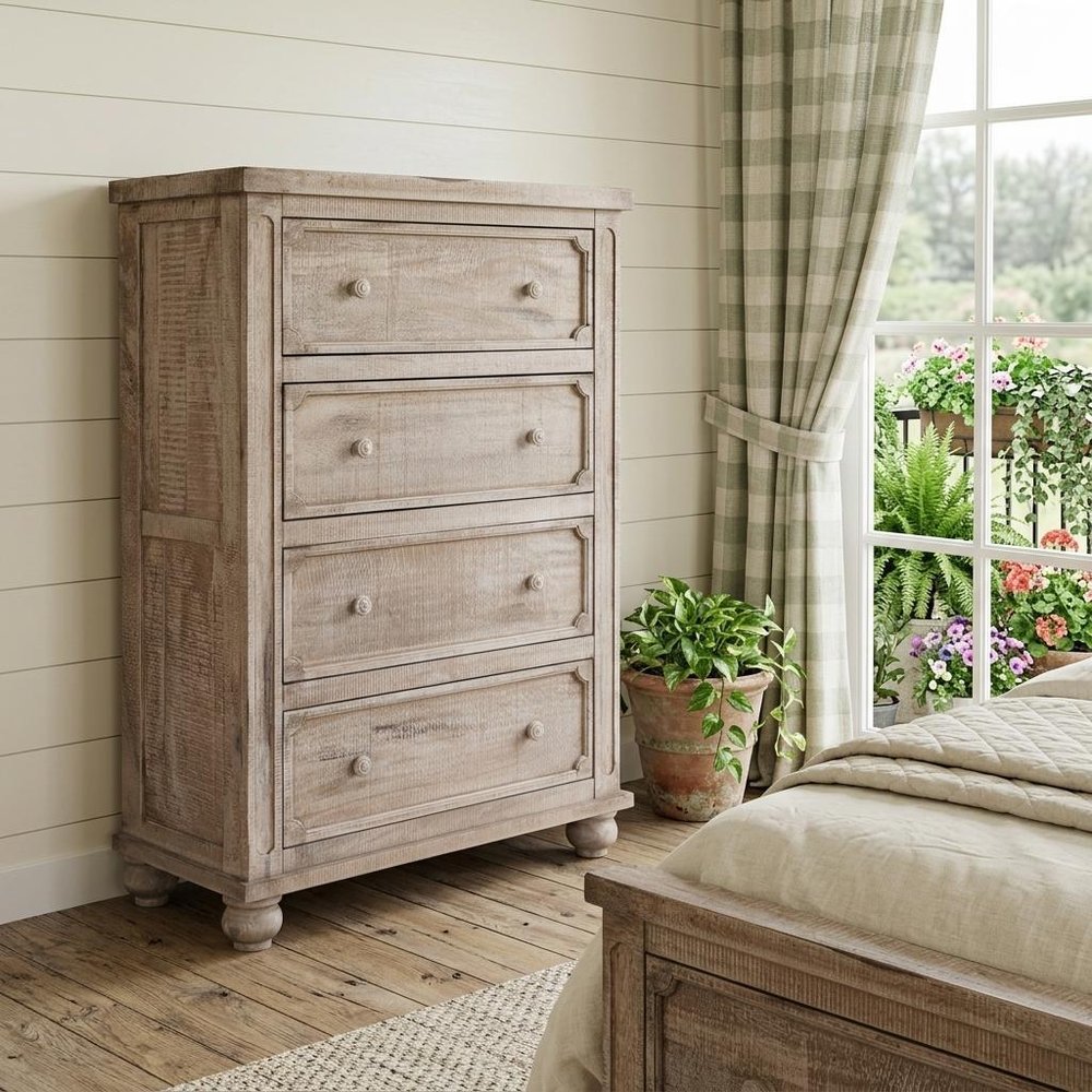 37" Natural Solid Wood Four Drawer Dresser