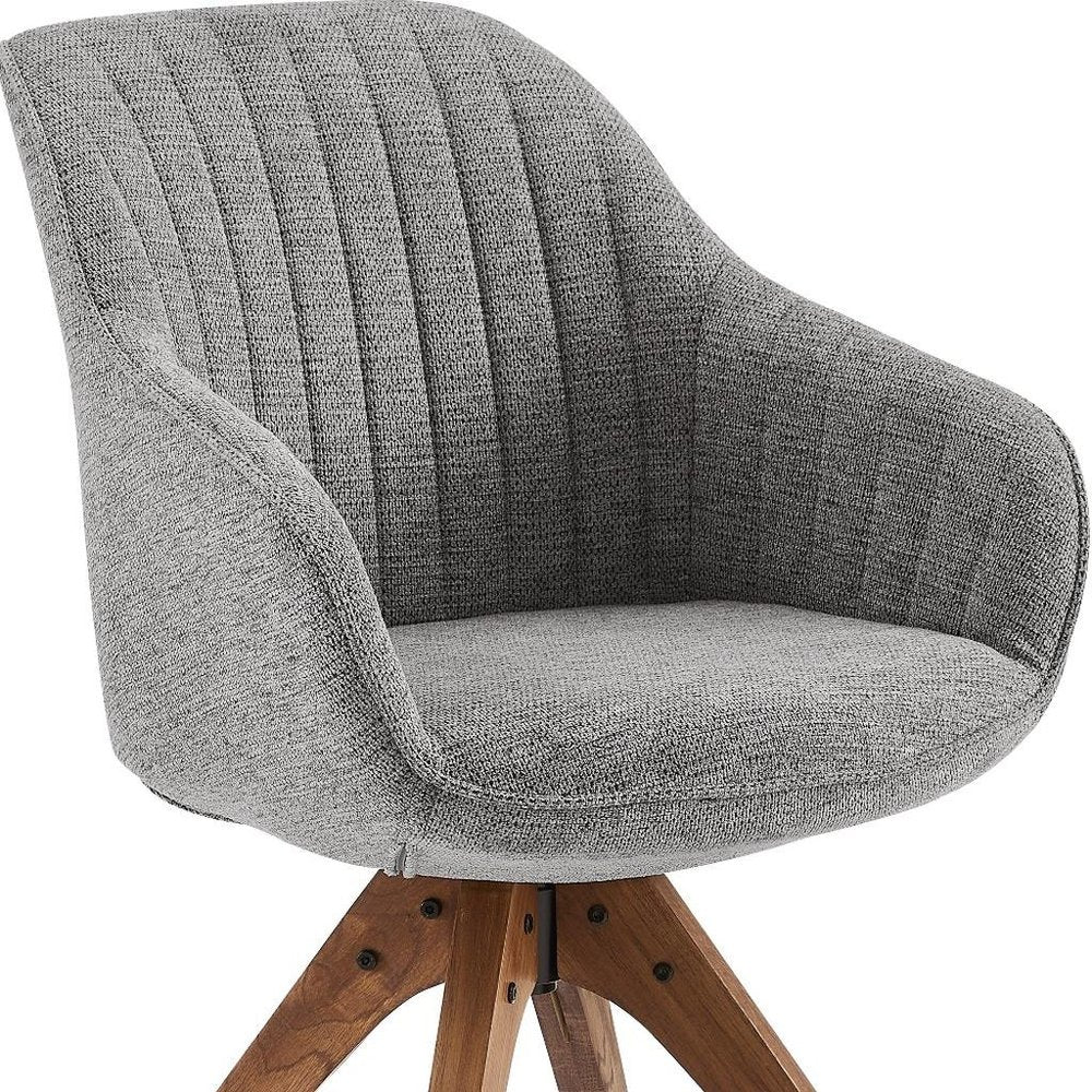 23" Gray Fabric And Natural Swivel Arm Chair
