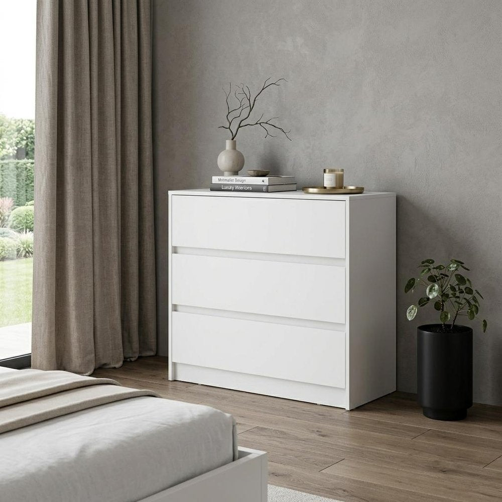 33" White Wood Three Drawer Dresser