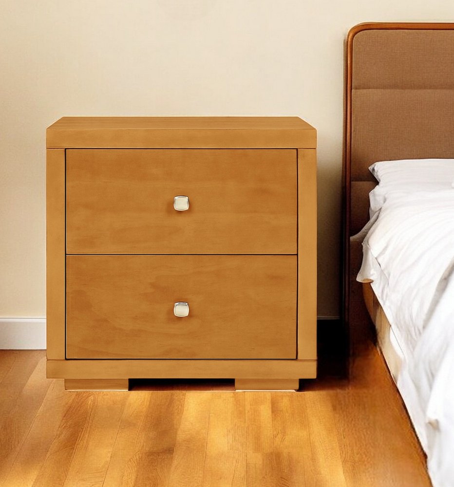 19" Light Brown Solid and Manufactured Wood Two Drawer Nightstand