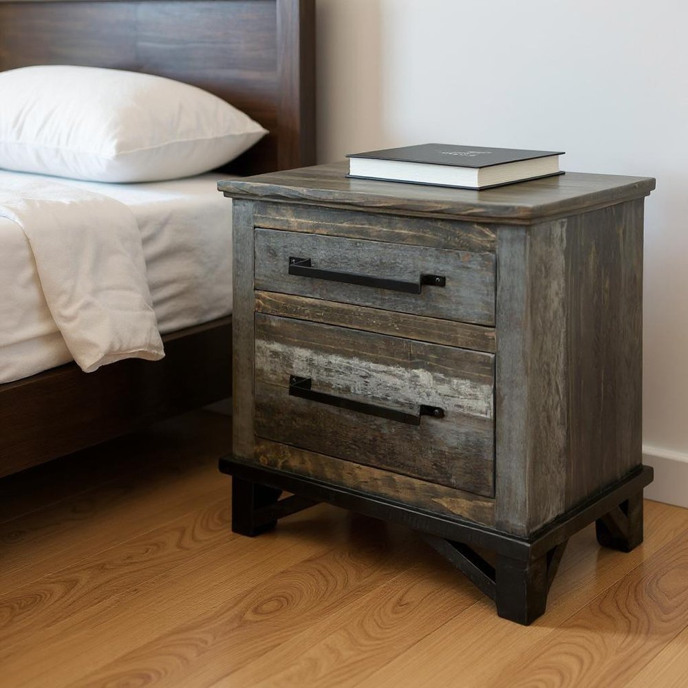 27" Brown Solid Wood Two Drawer Nightstand