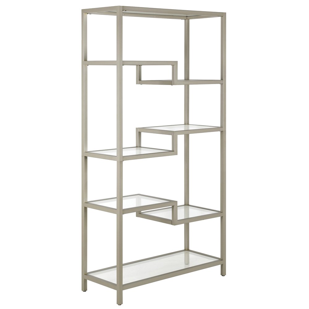 Silver Metal and Glass Seven Tier Etagere Bookcase