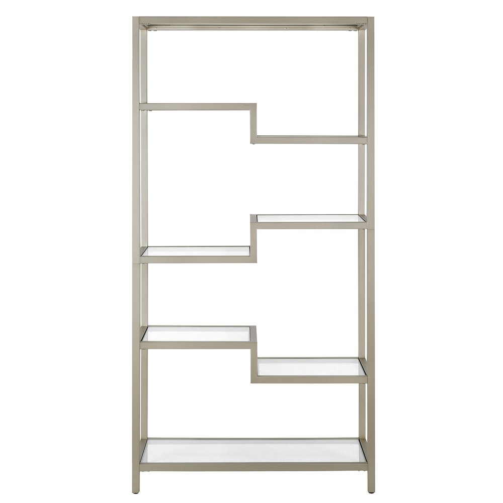 Silver Metal and Glass Seven Tier Etagere Bookcase