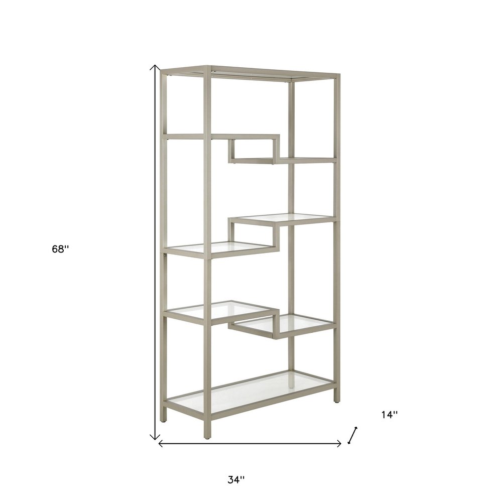 Silver Metal and Glass Seven Tier Etagere Bookcase