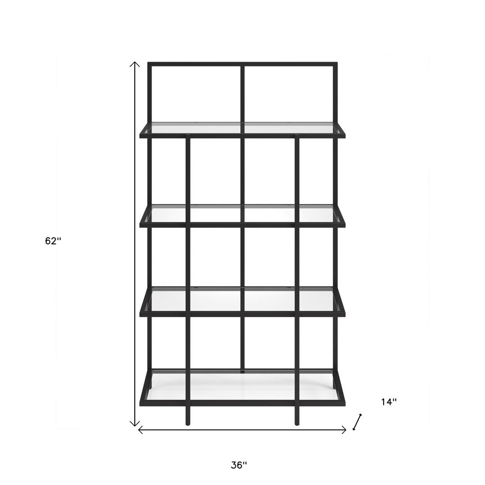 62" Black Metal And Glass Four Tier Etagere Bookcase