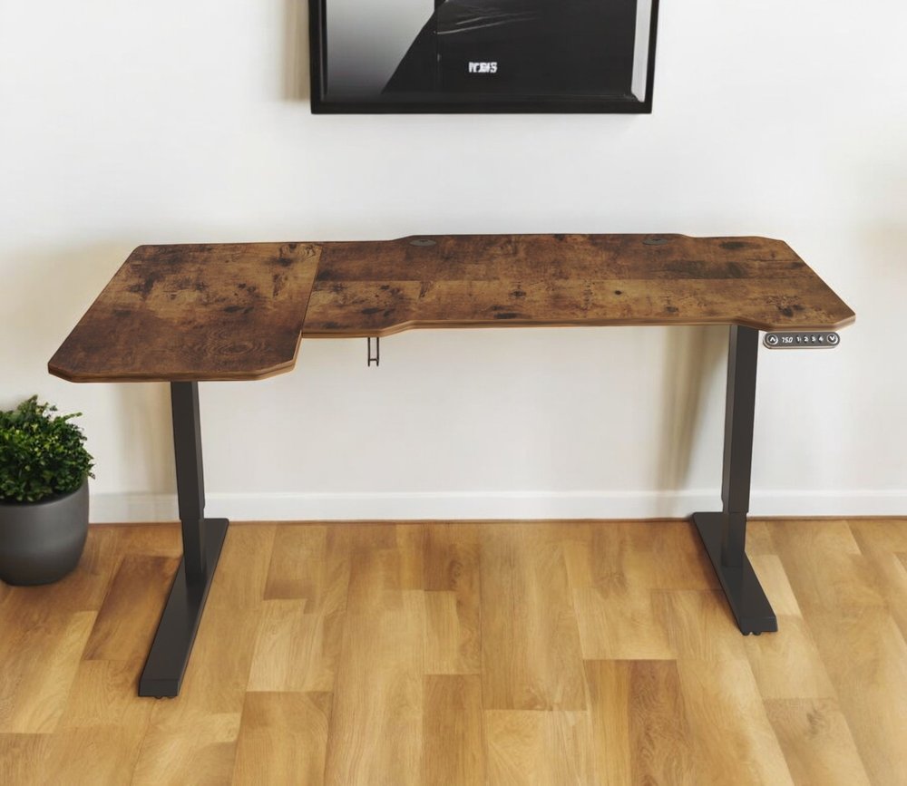59" Adjustable Brown and Black L Shape Computer Desk