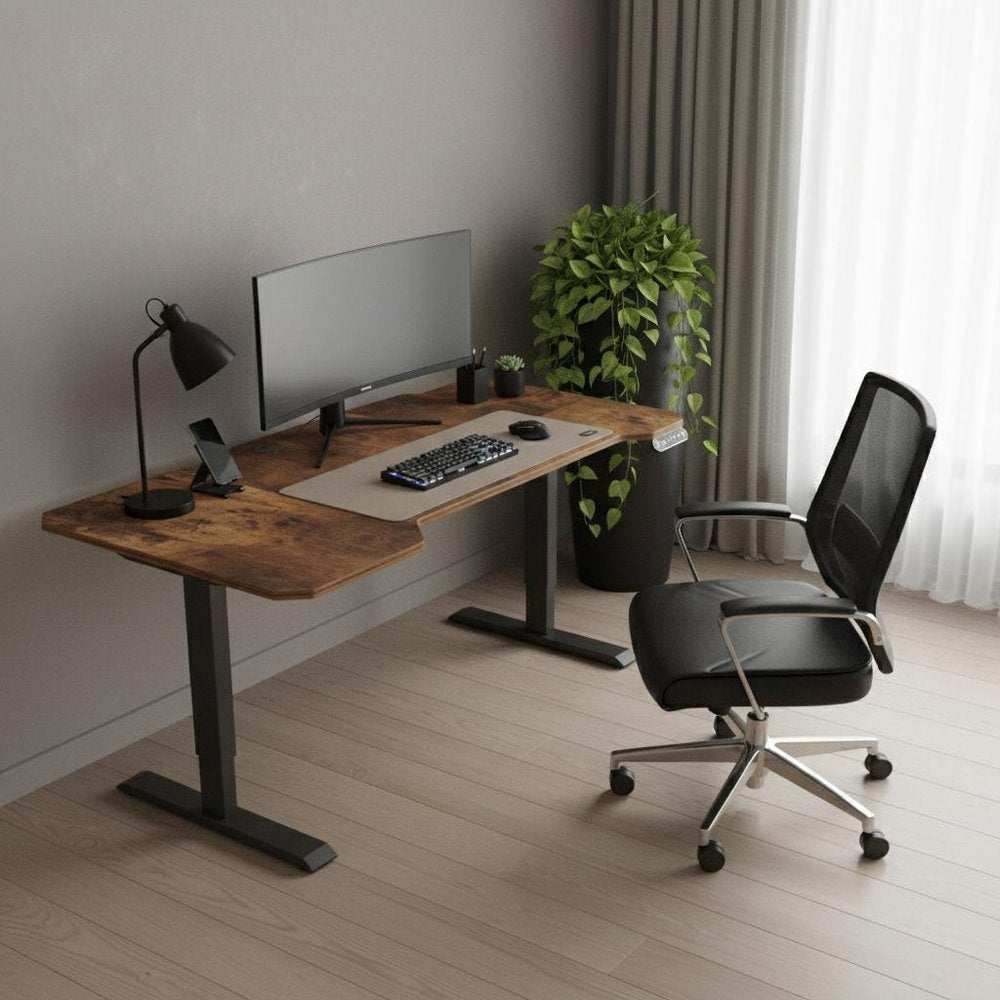 59" Adjustable Brown and Black L Shape Computer Desk