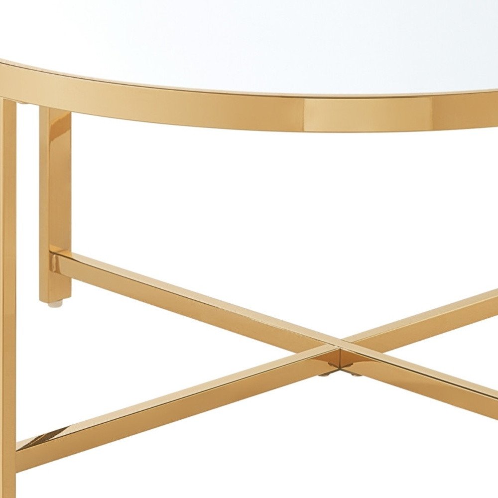 32" Silver And Gold Glass And Stainless Steel Round Mirrored Coffee Table