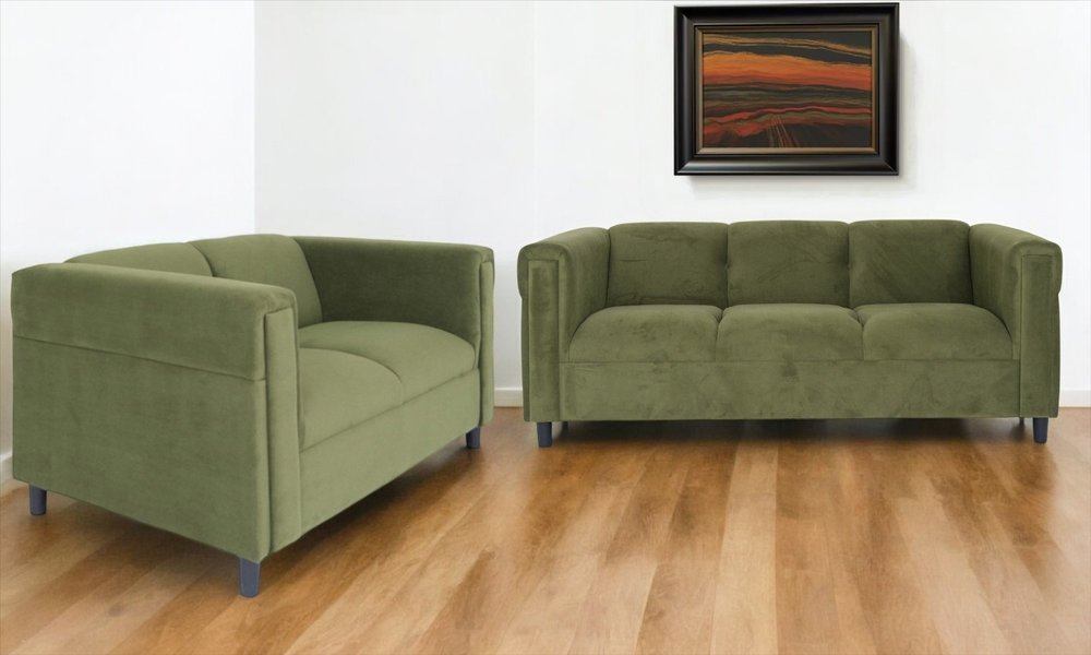 Two Piece Green Tufted Velvet Five Person Seating Set